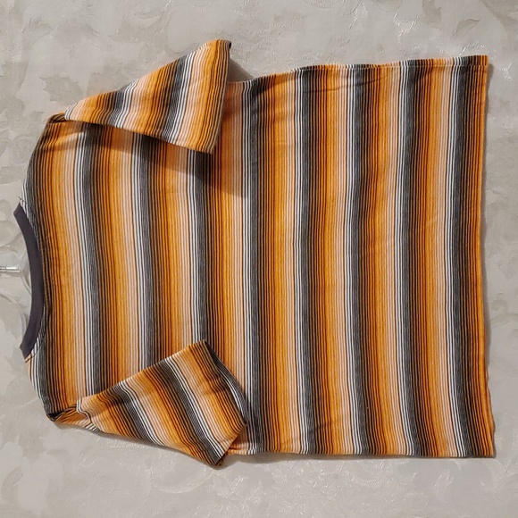 L/G 14/16 GRAY POCKET ORANGE WHITE AND GRAY STRIPED SHORTSLEEVE 100%COTTON TEE - Picture 3 of 5